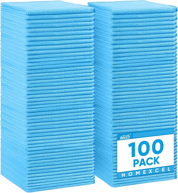 HOMEXCEL Blue Microfiber Cleaning Cloth, 100 Pack Cleaning Towels by HOMEXCEL
