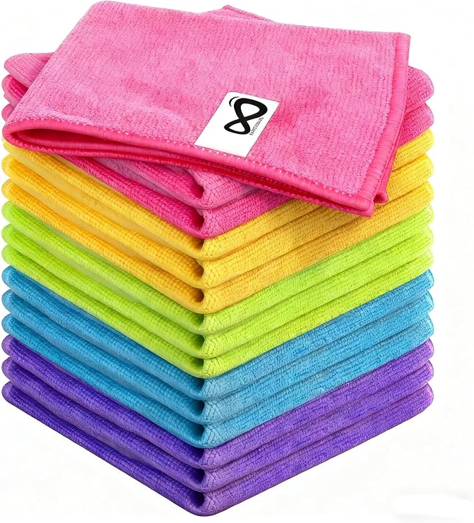Microfiber Cleaning Cloths, 15 Pack Cleaning Rags, Wet and Dry Use Cleaning by INFICRIME