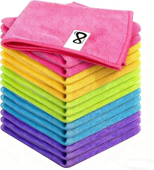 Microfiber Cleaning Cloths, 15 Pack Cleaning Rags, Wet and Dry Use Cleaning by INFICRIME