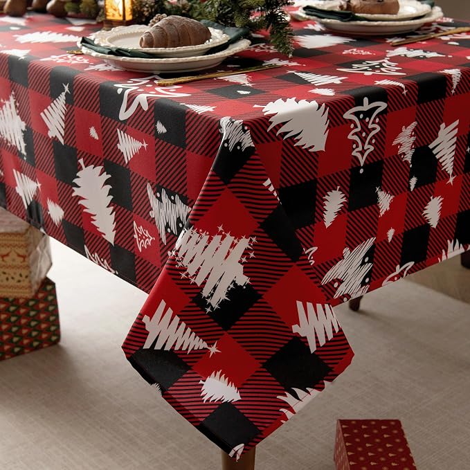 Classic Gingham Buffalo Xmas Tablecloth Fabric by Essifunia