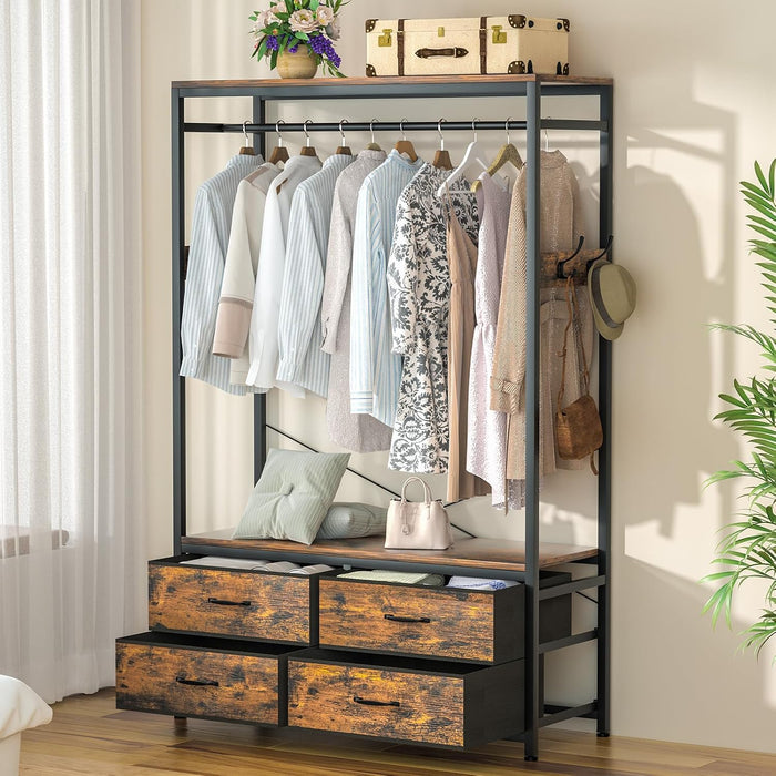 Freestanding Clothes Rack for Bedroom: Large Capacity 4 Drawers