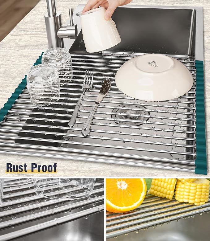 Tomorotec Stainless Steel Roll Up Dish Drying Rack, Foldable Over The Sink - Image 2