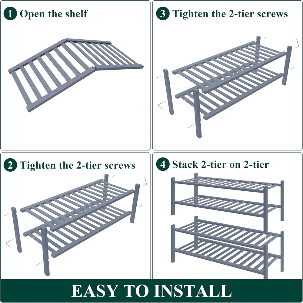 Smiry Bamboo Shoe Rack for Closet, 4 Tier - 26.77" Wide, Grey