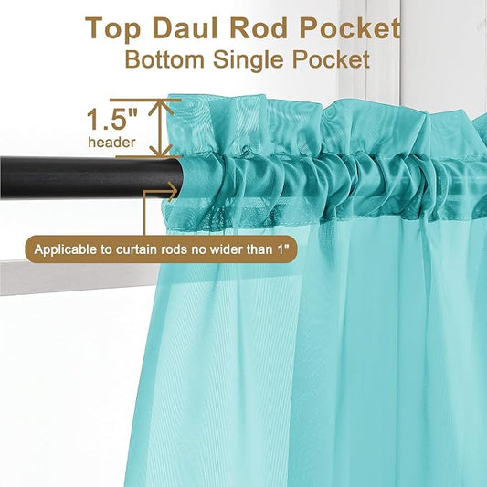 Chyhomenyc Sheer Turquoise Curtains 90 inches Long 2 Panels, Light Filtering - Image 2