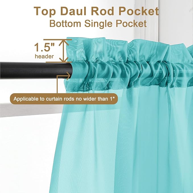 Chyhomenyc Turquoise Sheer Curtains 96 inches Long 2 Panels, Light Filtering - Image 2