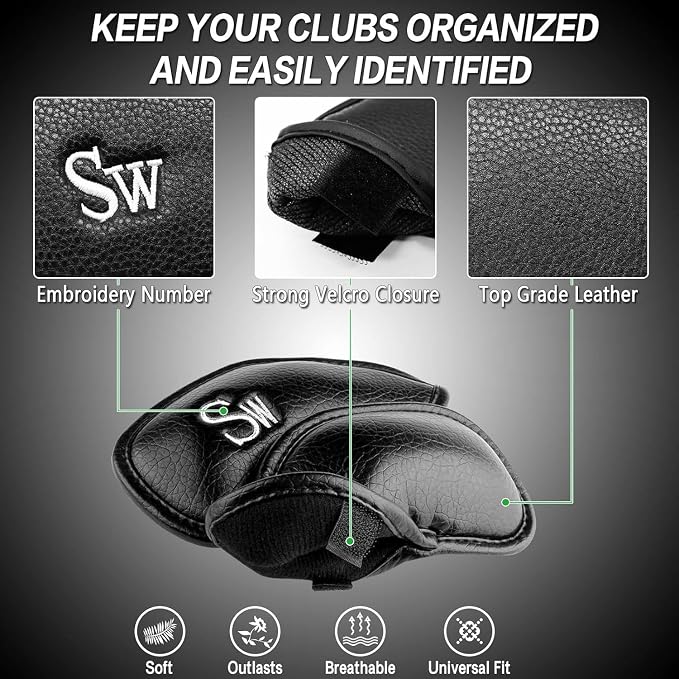 FINGER TEN Premium Synthetic Leather Stylish Iron & Wedge Golf Head Covers - Image 3