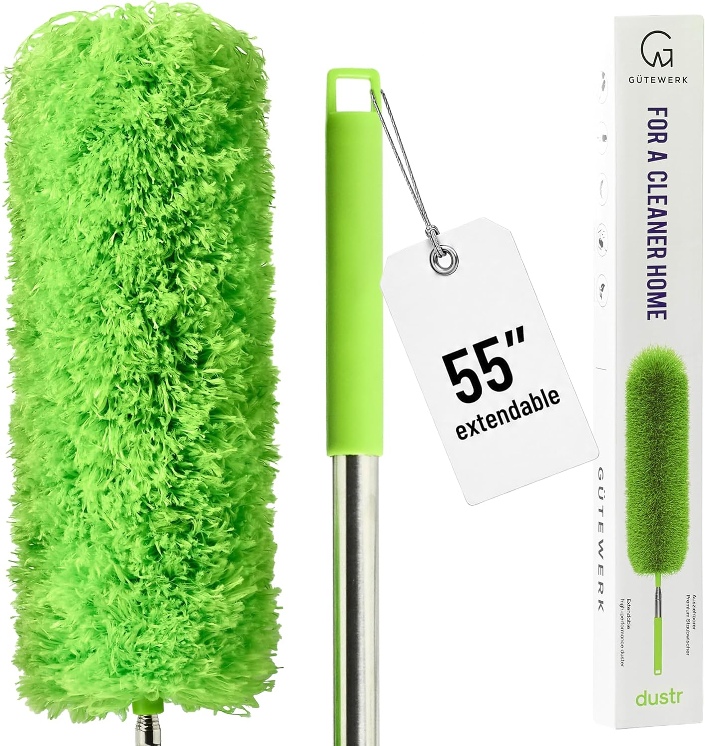 Extendable Microfiber Feather Duster, Feather Dusters for Cleaning, Ceiling Fan Dust and Cobweb Cleaner - Electrostatic Bendable Head - up to 55 Inch
