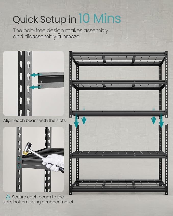 SONGMICS 5-Tier Storage Shelves, Heavy-Duty Garage Shelving, Adjustable - Image 5