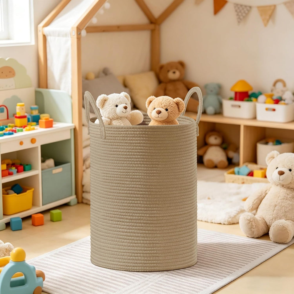 100L Extra Large Tall Cotton Rope Laundry Basket with Handles, Jute