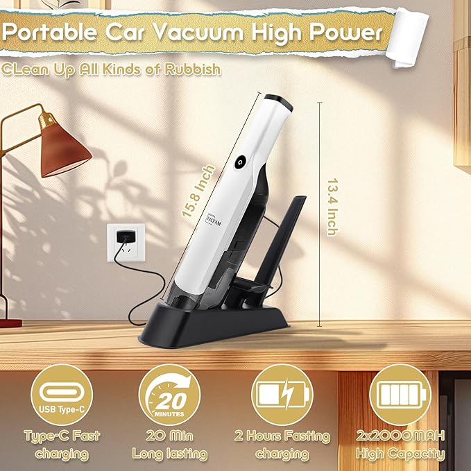 Handheld Vacuum Cordless, 15KPA High Power Suction, USB Quick Charge, Car - Image 4