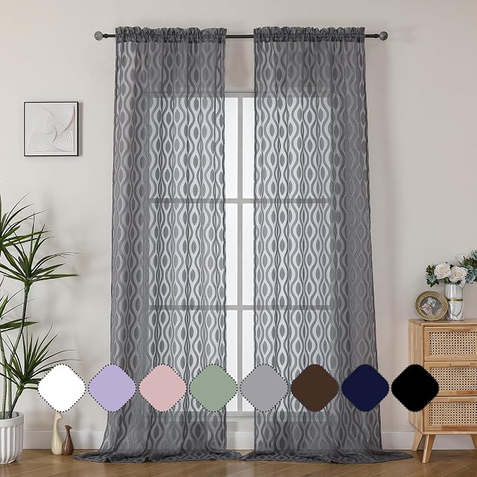 Aiyufeng Extra Long Grey Sheer Curtains 96 Inches Long by Aiyufeng