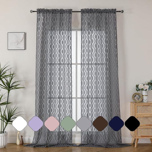Aiyufeng Extra Long Grey Sheer Curtains 96 Inches Long by Aiyufeng