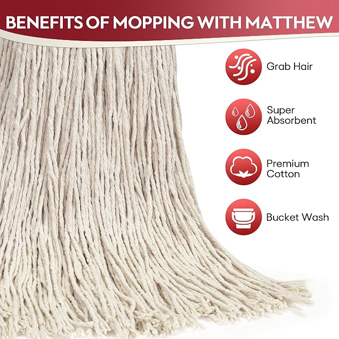 Matthew Cleaning 16oz 6Pack Cotton Floor Mop, Cotton Looped-Open String Heavy - Image 2