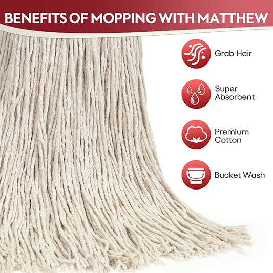 Matthew Cleaning 16oz 6Pack Cotton Floor Mop, Cotton Looped-Open String Heavy - Image 2