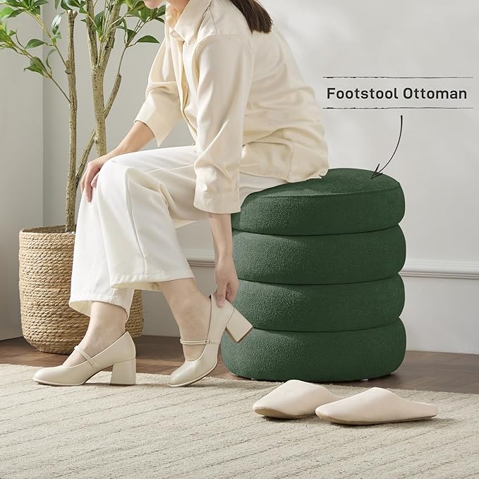 Round Ottoman with Storage Boucle Ottoman Stool Removable Lid - Image 5