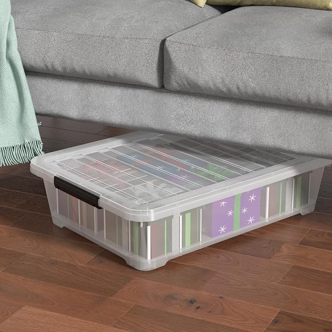 Set of 3 42 L Clear Plastic Under The Bed Storage Bins, Underbed Box - Image 4