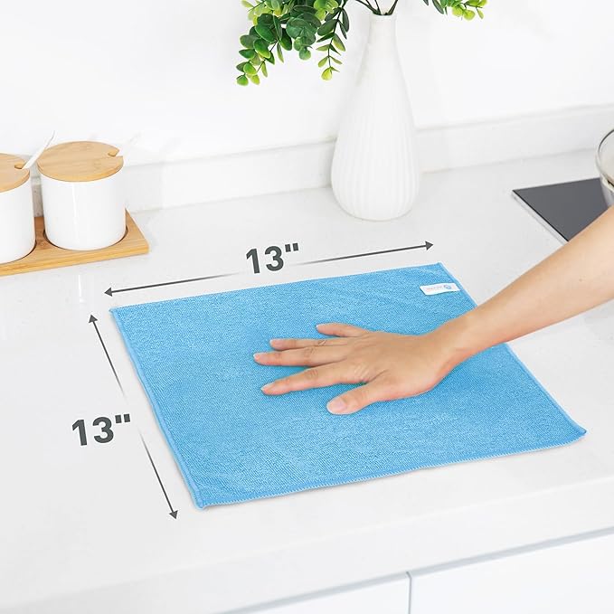 Blue Microfiber Cleaning Cloth 13"x13", Ultra Soft Absorbent Microfiber - Image 2