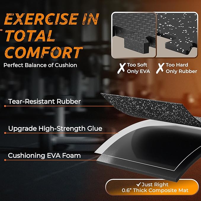 PRAISUN 0.6" Thicker Gym Mat, 6 Tiles 24 Sq Ft Workout Mats, Interlocking Foam - Image 3