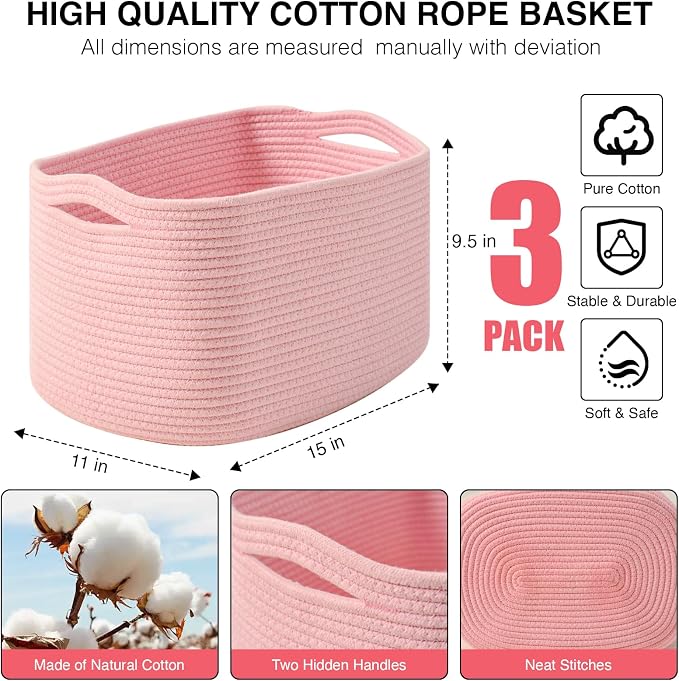 Storage Baskets for Organizing Shelves, Woven Cotton Rope Baskets for Storage - Image 3