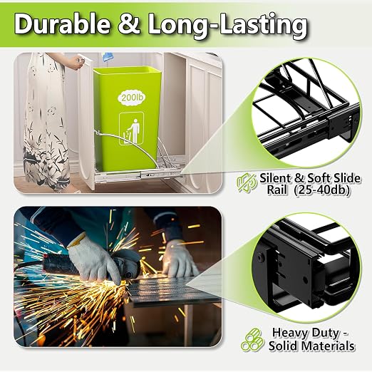 Pull Out Trash Can Under Cabinet 7-13 Gallon 50 Qt Under Sink Trash Can Pull - Image 3