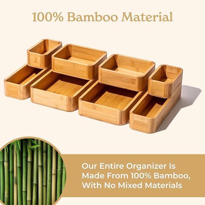 SMIRLY 8-Piece Bamboo Kitchen Drawer Organizer Set - Image 3