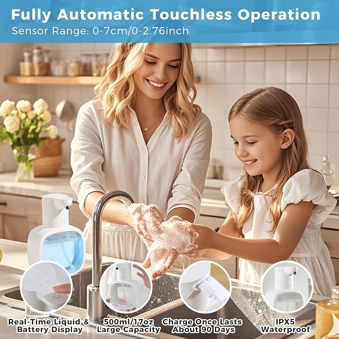 Automatic Liquid Soap Dispenser, 17oz/500ml Touchless Rechargeable - Image 3