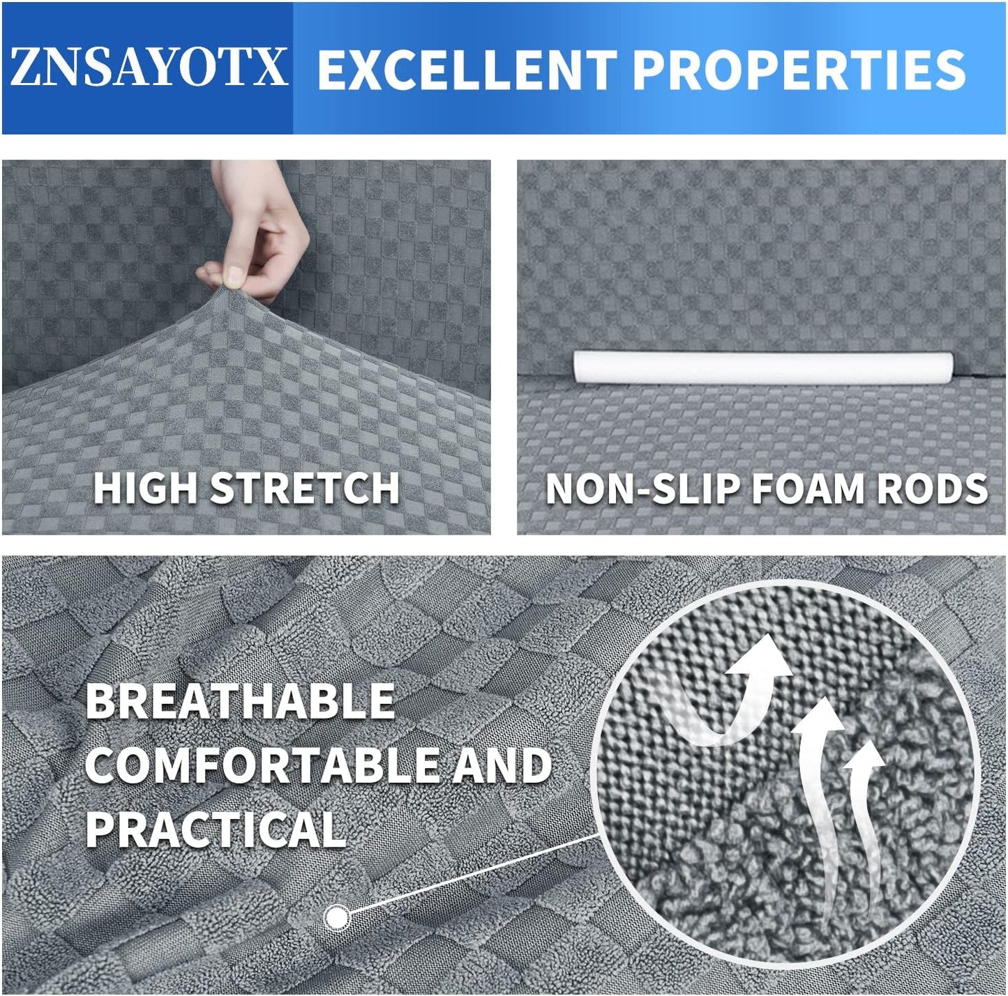 ZNSAYOTX 1 Piece Jacquard Couch Covers for 3 Cushion Couch Living Room High Stretch Sofa Cover Pets Dogs Friendly Anti Slip Thickened Slipcovers Furniture Protector (Sofa, Light Grey)