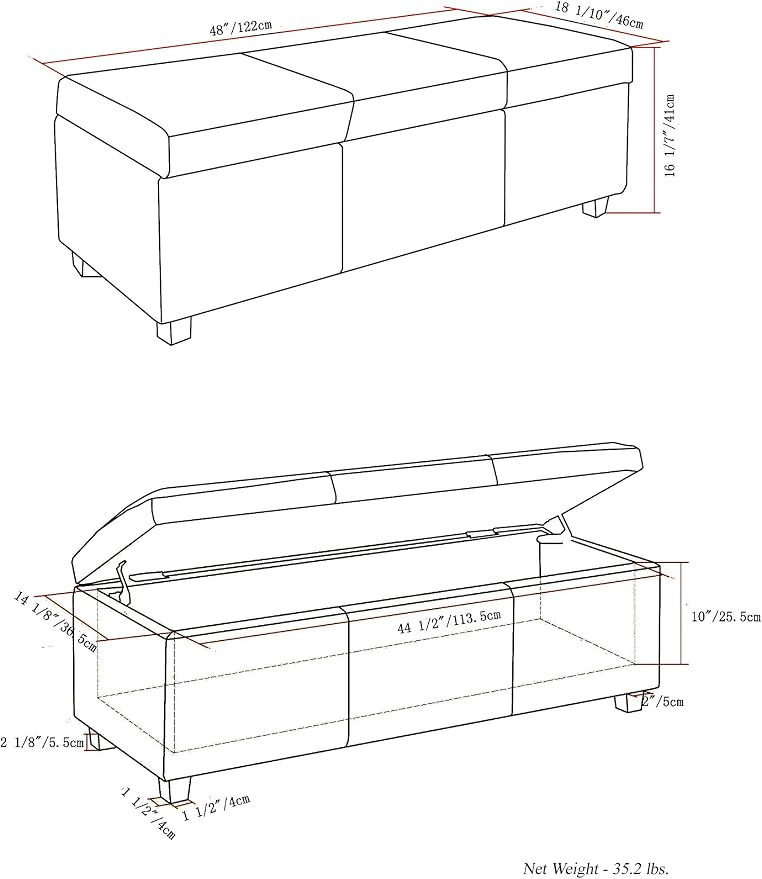 SIMPLIHOME Avalon 48 inch Wide Contemporary Rectangle Storage Ottoman Bench in - Image 2