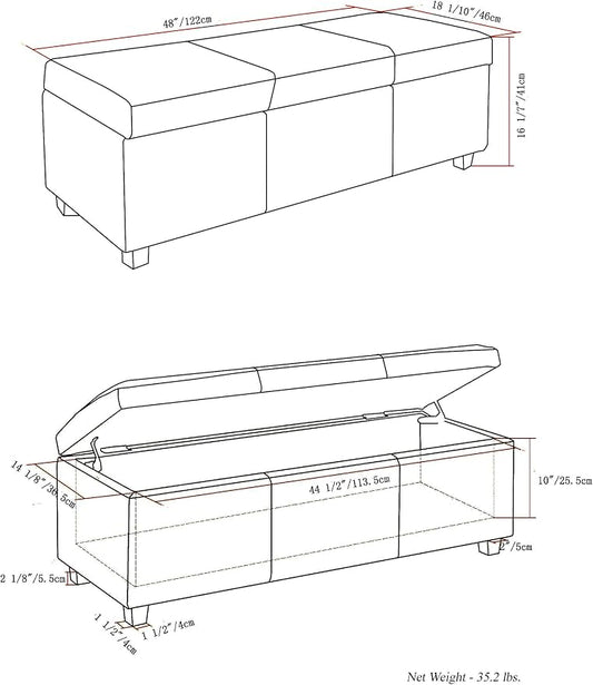 SIMPLIHOME Avalon 48 inch Wide Contemporary Rectangle Storage Ottoman Bench in - Image 2