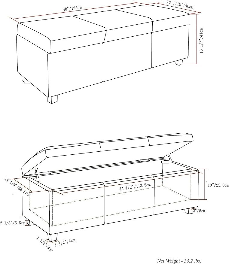 SIMPLIHOME Avalon 48 inch Wide Contemporary Rectangle Storage Ottoman Bench in - Image 2