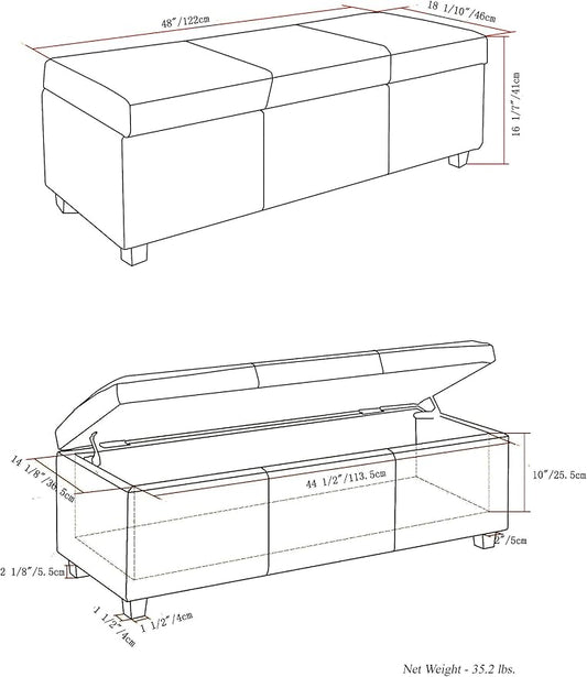 SIMPLIHOME Avalon 48 inch Wide Contemporary Rectangle Storage Ottoman Bench in - Image 2