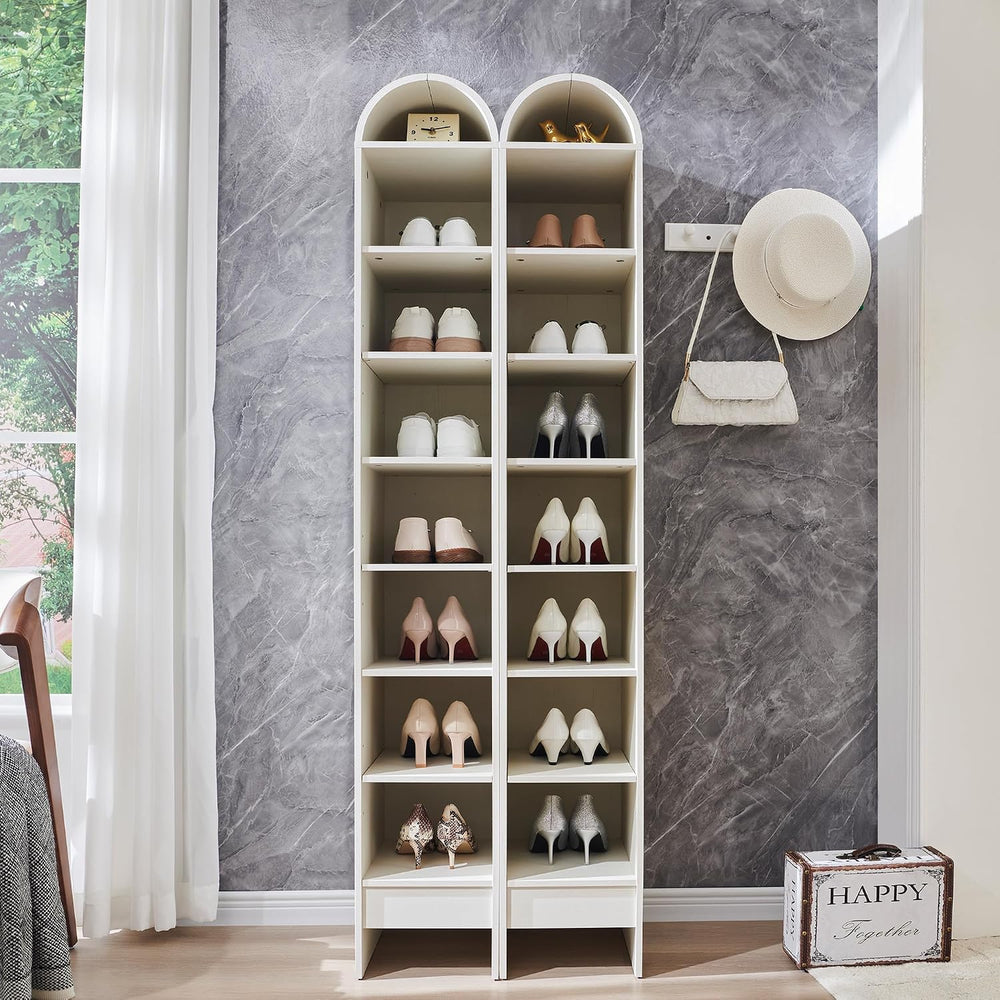 IFGET 67" Tall Arched Shoe Storage Cabinet, 8 Tiers Shoe Rack-Antique White