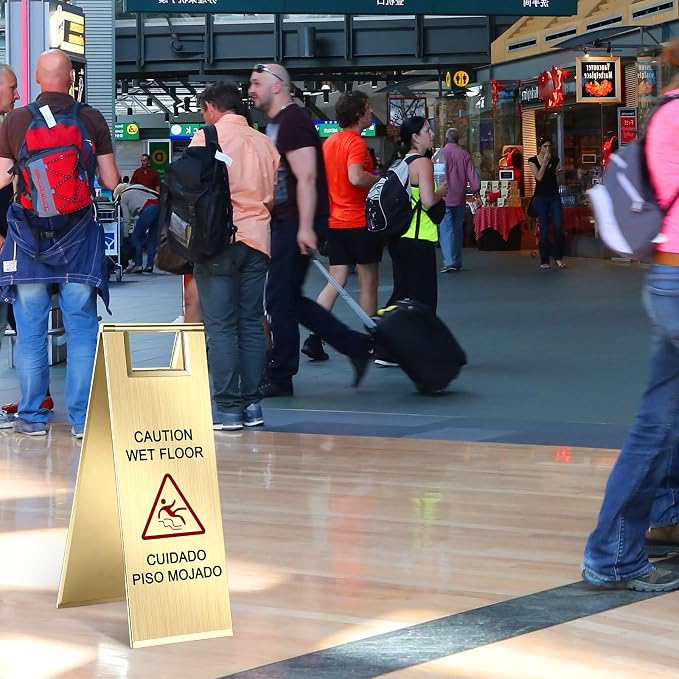 LEIFIDE 4 Pcs Stainless Steel Wet Floor Caution Sign Bulk 8.8 Pound Portable - Image 6