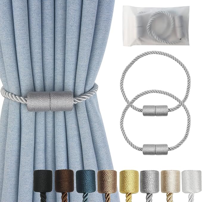 Magnetic Curtain Tiebacks 2 Pack Grey Curtain Rope Tieback Curtain Holders by CURTAINTIEBACKS