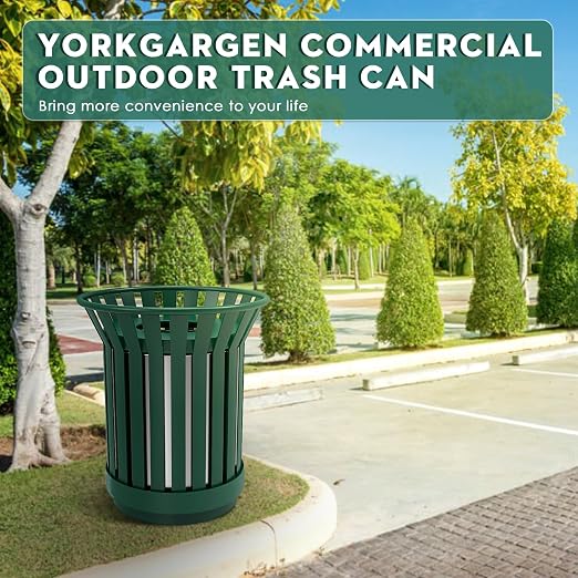 16Gallon/62L Commercial Outdoor & Indoor Metal Trash Can, Outdoor Slatted Trash - Image 8