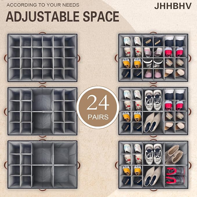 1 Pack Shoe Organizer for Closet, Adjustable Shoe Box Storage Containers - Image 2