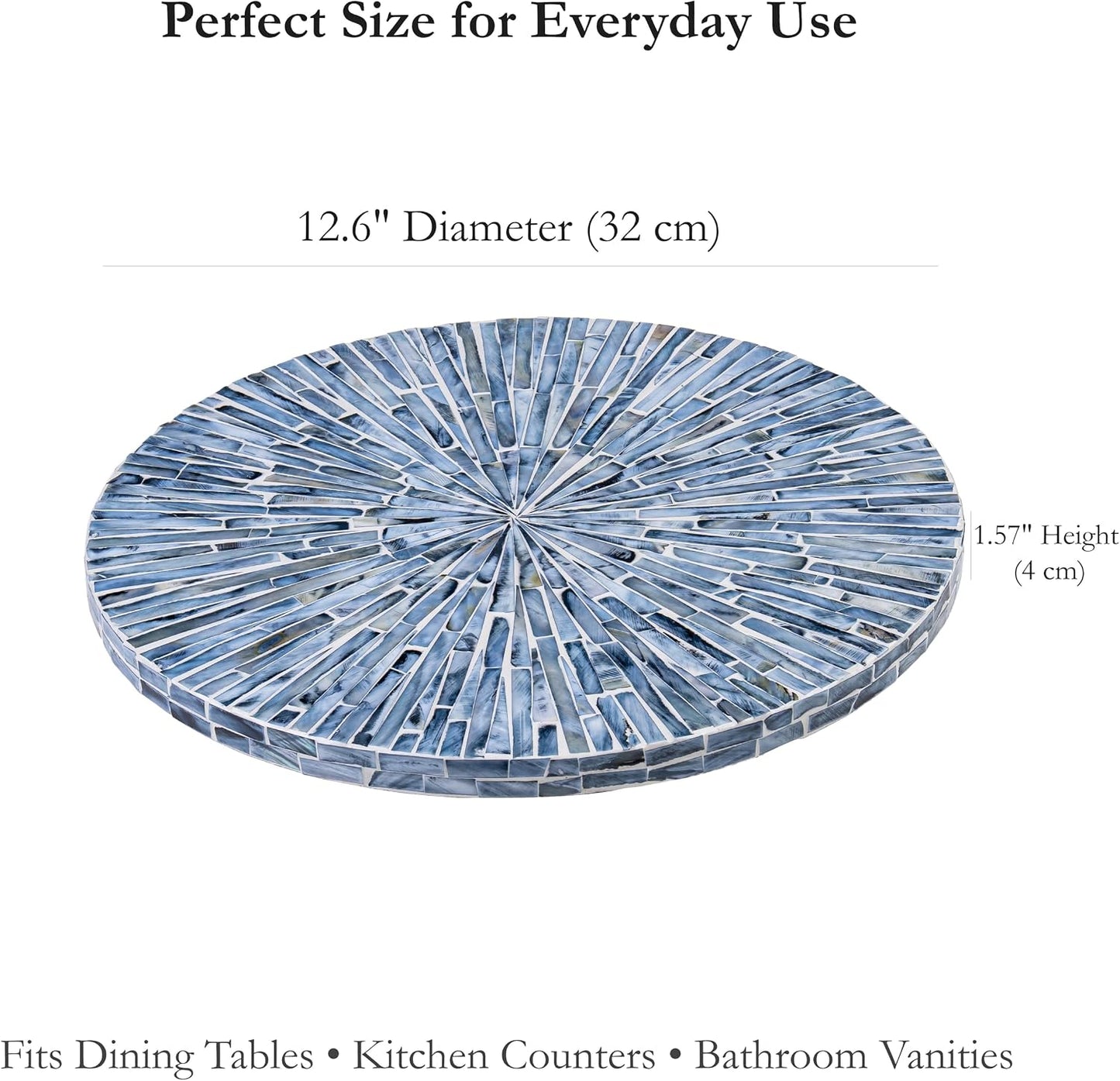 PEMAR 12.6” Handcrafted Mother of Pearl Blue Starburst Lazy Susan – Rotating Centerpiece for Dining Table, Elegant Beach House & Farmhouse Home Décor, Luxury Hostess & Housewarming Gift