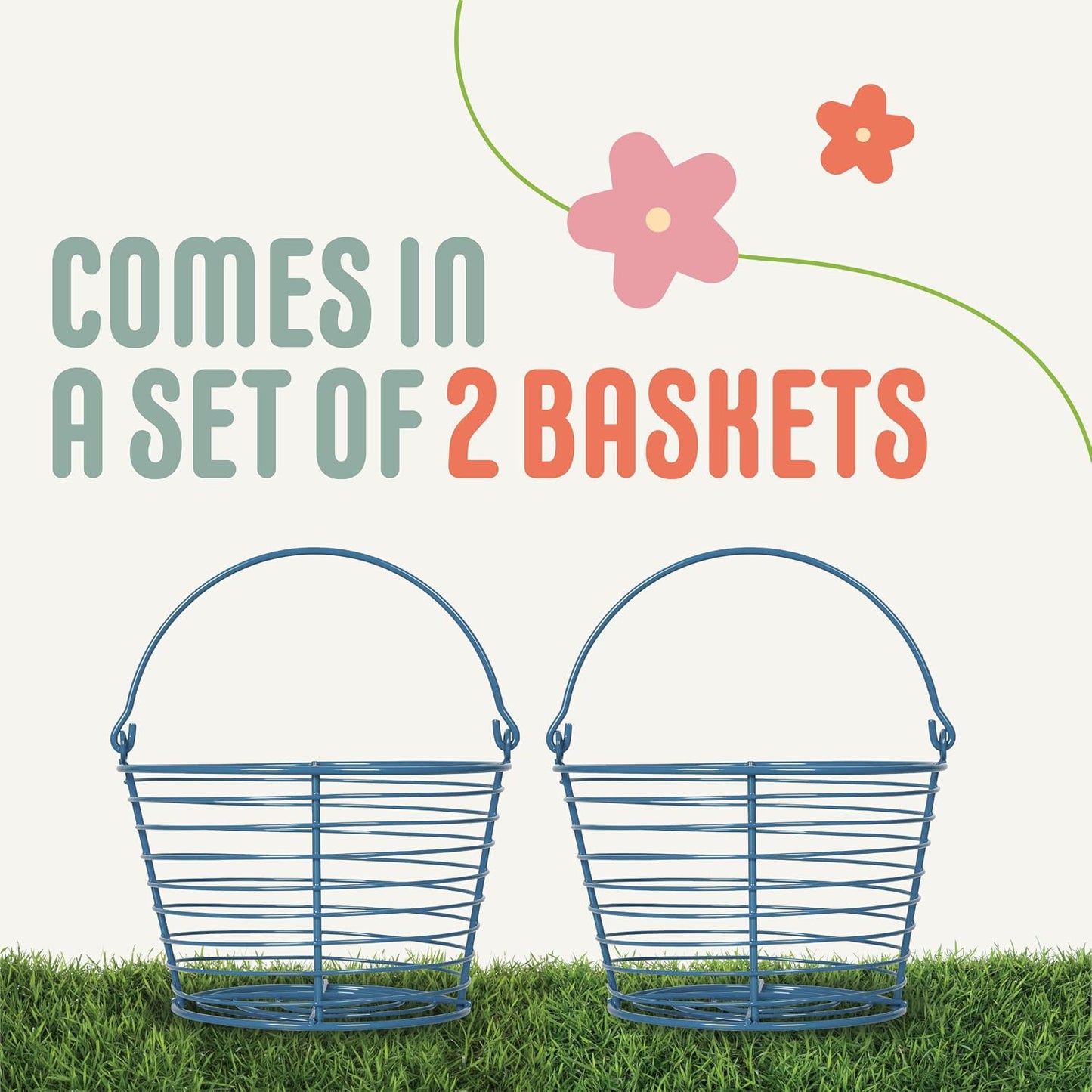 CONCORD 8" Egg Basket For Storage Collecting and Transporting Chicken and Duck Eggs. Farm Grade Wire Baskets. 2 Pack (Blue)