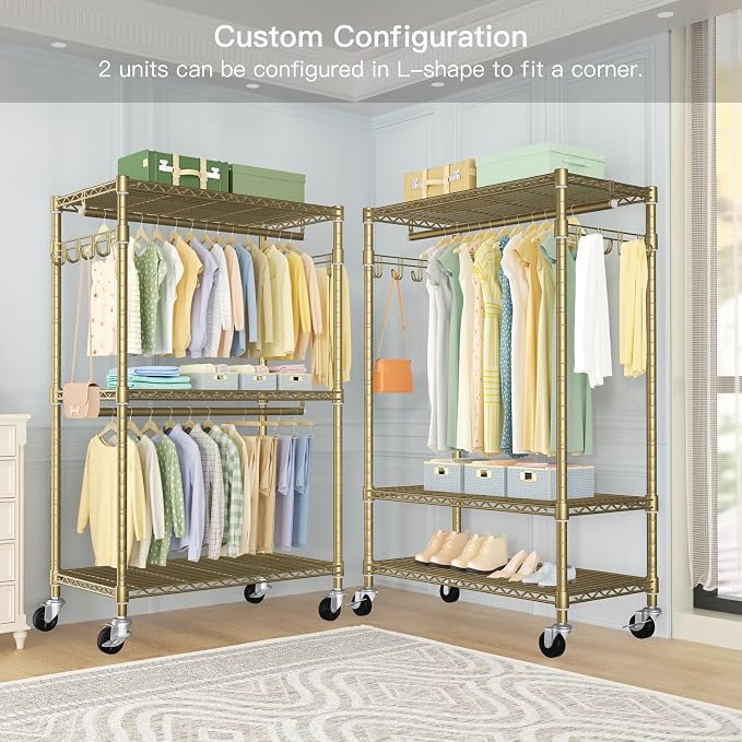 FUTASSI P1 Rolling Clothes Rack, Movable Metal Garment Closet Organizer - Image 4