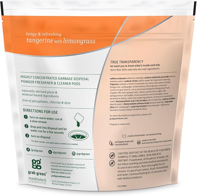 Grab Green Garbage Disposal Freshener and Cleaner Pods, Tangerine - Image 2