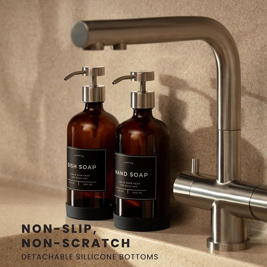 16oz Glass Soap Dispenser with Stainless Steel Pump, 21 Waterproof Labels - Image 2