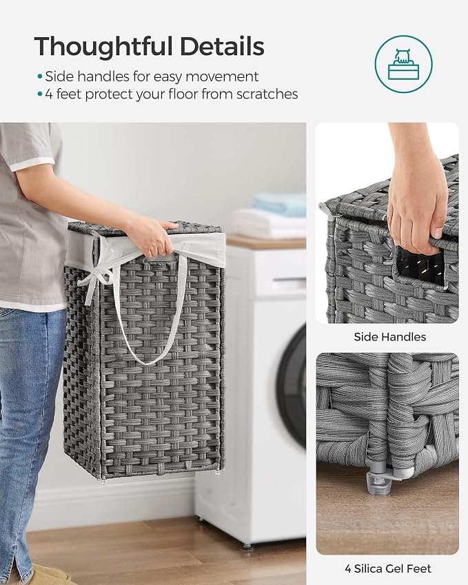 SONGMICS Laundry Hamper with Lid, 17.2 Gallon Synthetic Rattan Clothes Laundry - Image 4