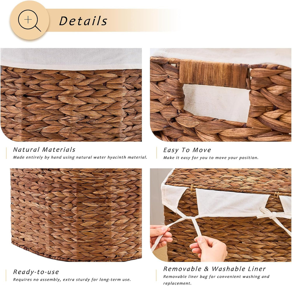 Half Moon Natural Water Hyacinth Laundry Hamper, 90L, Espresso