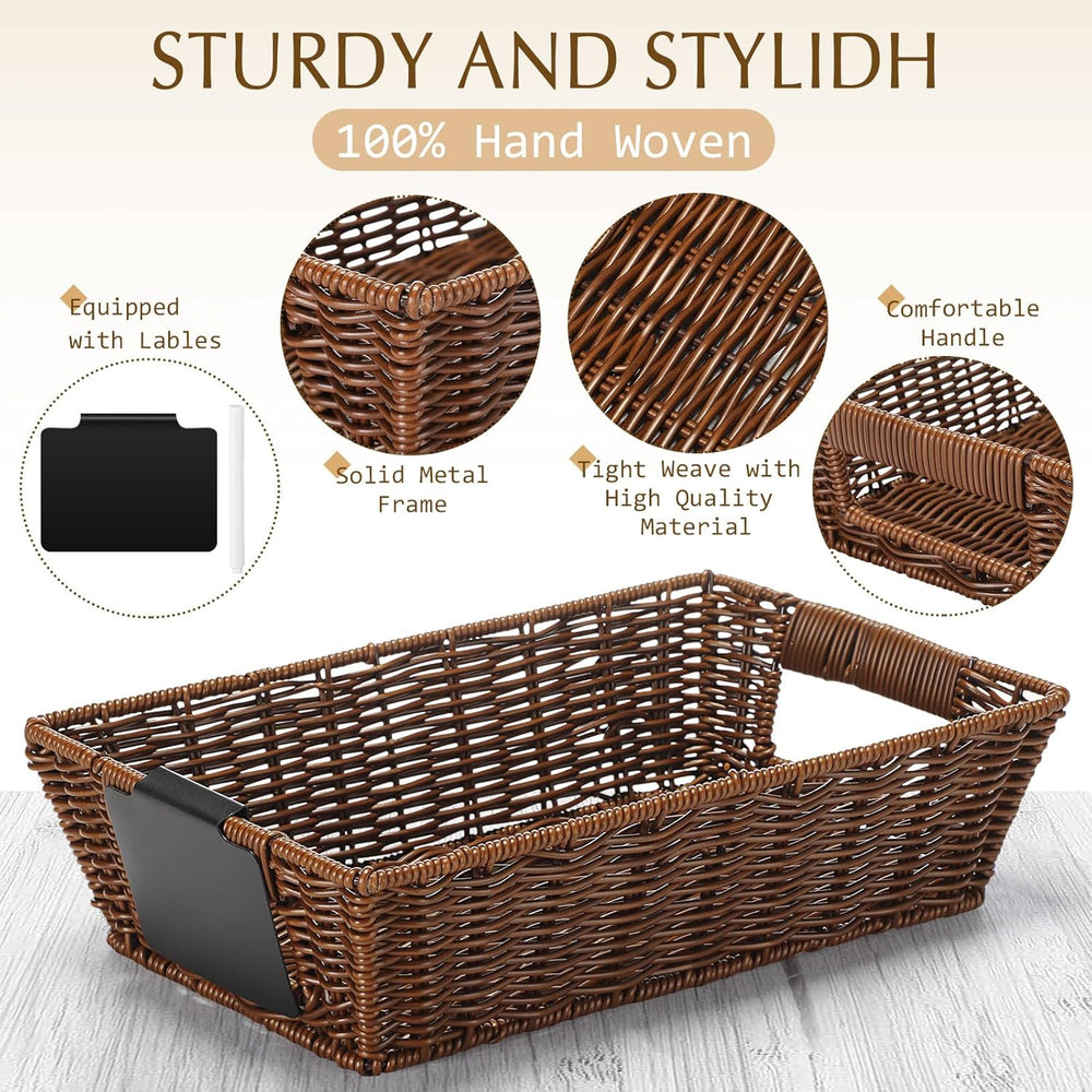 Marsui 9 Pcs Wicker Storage Baskets for Pantry Organization with Handle Label...