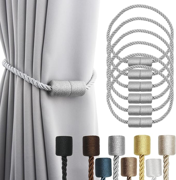 6 Pack Grey Strong Magnetic Curtain Tiebacks Outdoor Elegant Decorative Tie by CurtainTiebacks