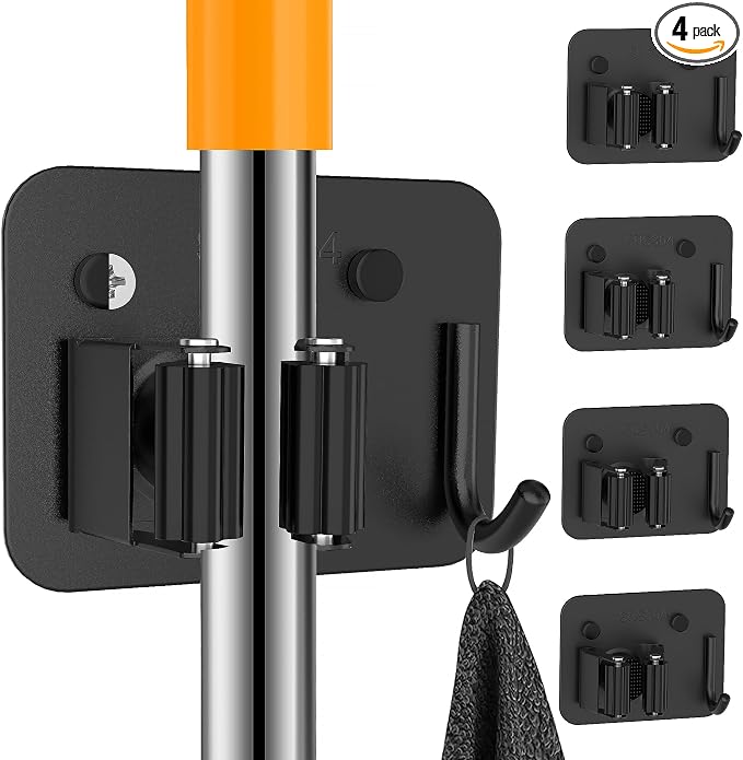 4 Pack Stainless Steel Broom Holder Wall Mount by Unknown