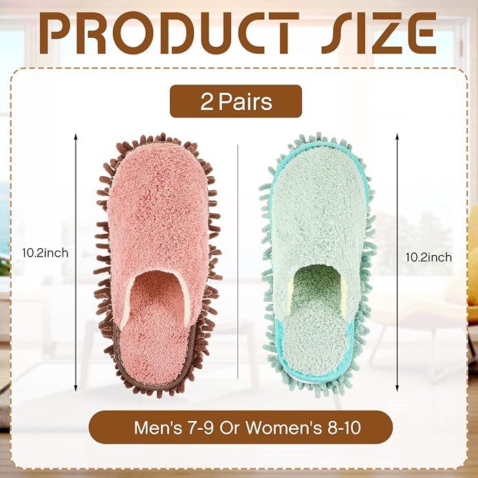 Jecery 2 Pair Microfiber Slippers Floor Cleaning Chenille Mop Slippers Base - Image 2