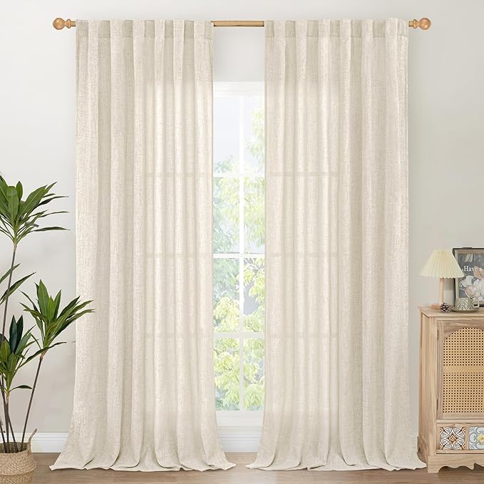 YoungsTex Linen Semi Sheer Curtains 84 Inch Length by YoungsTex