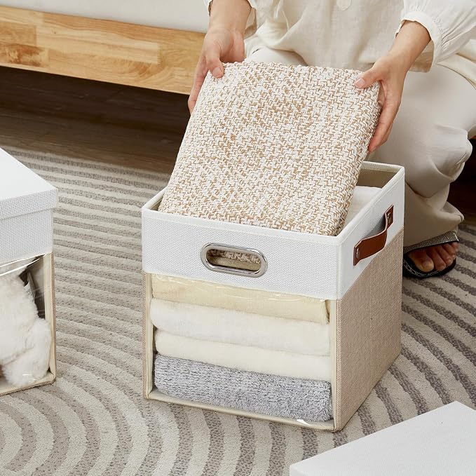 Fabric Storage Cubes with Clear Windows and Lids 11'' Foldable Storage Bins - Image 6