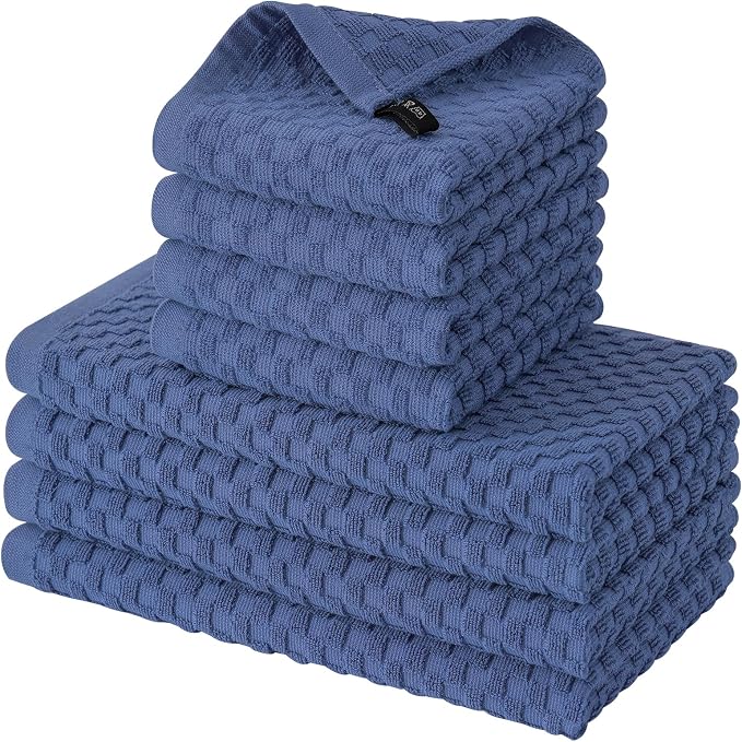 Fintale 100% Cotton Kitchen Towels and Dishcloths Set, 12 x 12 & 15 x 25 Inches by Fintale